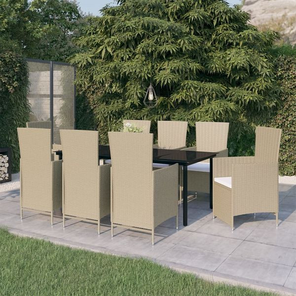 vidaXL 9-teilig Garten-Essgruppe mit Auflagen Beige, 3099466
