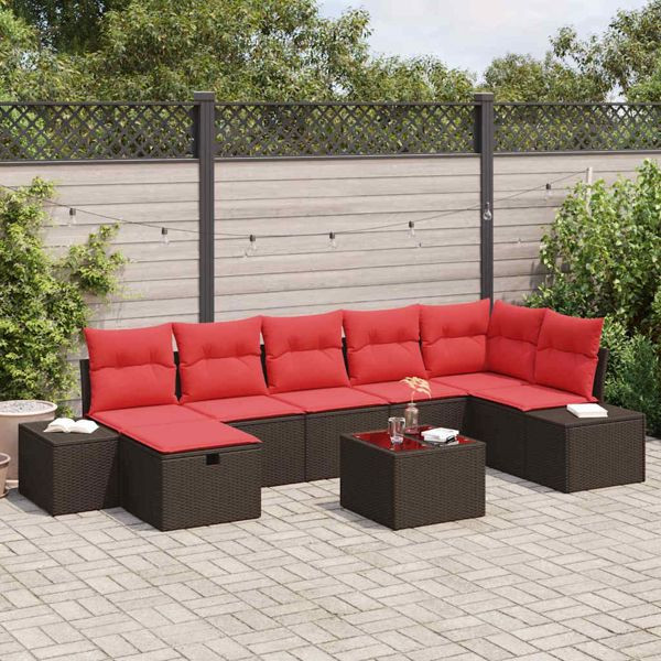 vidaXL Gartensofa-Set mit Kissen 8-teilig Braun Poly-Rattan, 3359413