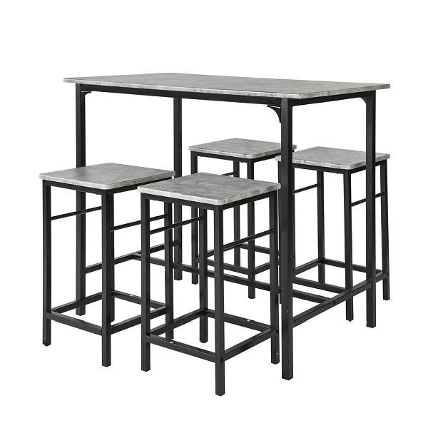 SoBuy 5-teiliges Bartisch-Set mit 4 Hockern Hellgrau 100x60x87 cm, Industriell, OGT11-HG