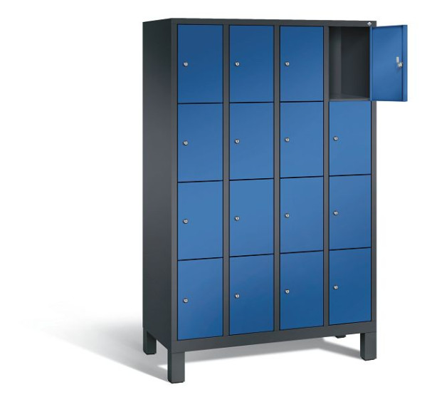 C+P Schließfachschrank Evolo, H1850xB1190xT500mm, Farbe: Schwarzgrau / Enzianblau, 48010-404 S10161