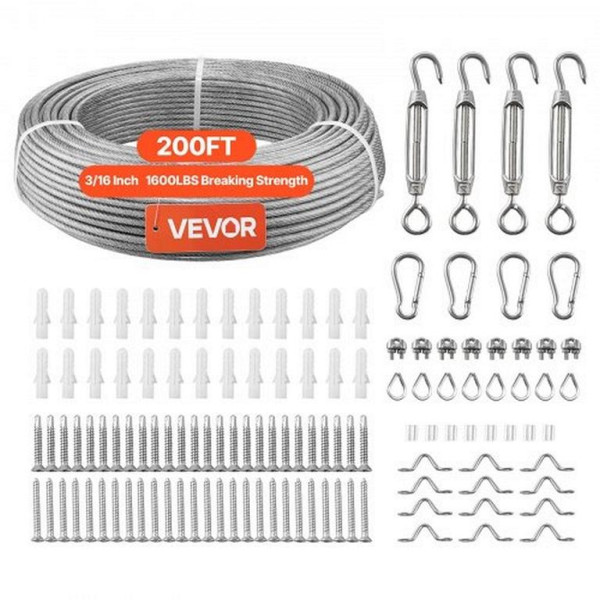 VEVOR Edelstahldrahtseil 4,76 mm 61 m, Bruchlast 7,1 kN, Edelstahl 304, 7x7 Litzen, für Terrassengeländer, Gartenspaliere, PSGSS200FTPS32OV0001V0