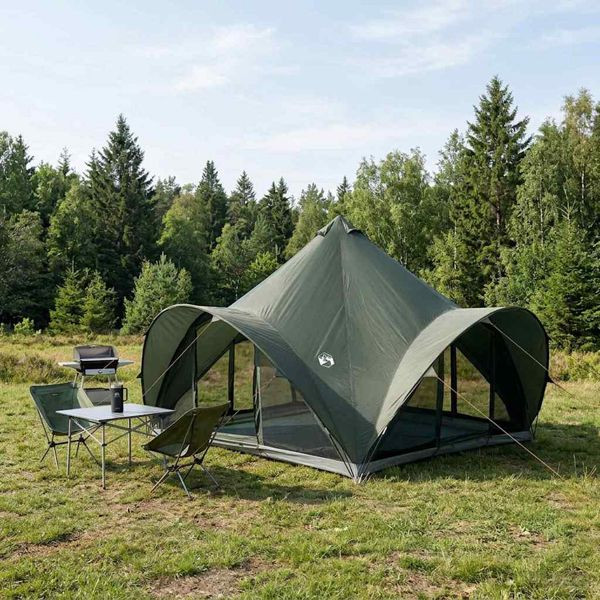 vidaXL Tipi Zelt mit Dach Armeegrün 6-Personen Polyester und Stahl, 42028626