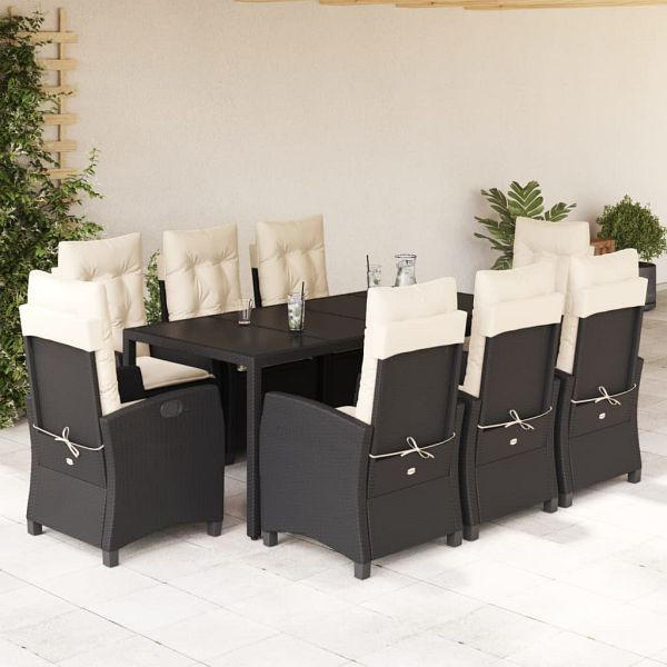 vidaXL 9-teilig Garten-Essgruppe mit Kissen Schwarz Poly Rattan, 3212634