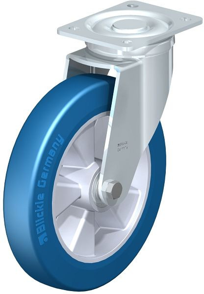 Blickle LH-ALBS 250K Stahlblech-Lenkrolle, Schwerlast-Ausführung, mit Anschraubplatte, Blickle Besthane® Soft, Blau, 740132
