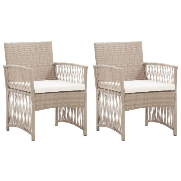 vidaXL Gartensessel mit Sitzkissen 2 Stk. Beige Poly Rattan, 363408