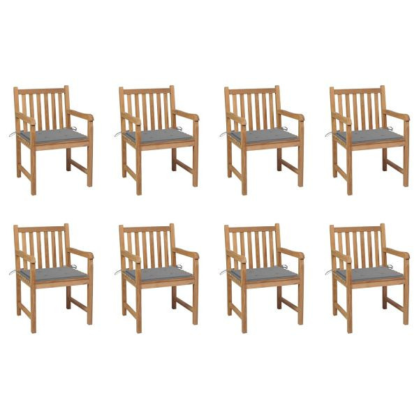 vidaXL Gartenstühle 8 Stück mit Grauen Kissen Massivholz Teak, 3073059