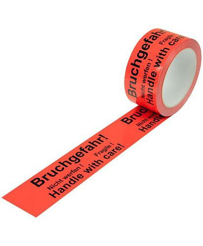 DENIOS Warn-Klebeband, PP, Aufdruck Bruchgefahr, in signal-rot, 50 mm breit x 66 m, VE: 12 Rollen, 299569