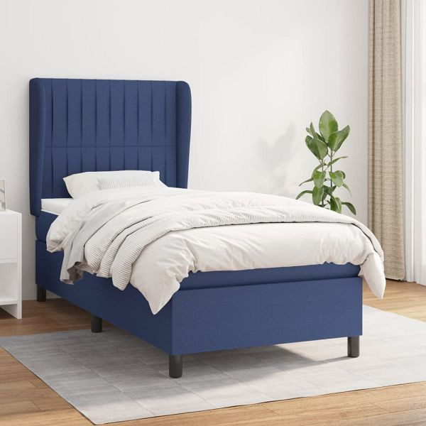 vidaXL Boxspringbett mit Matratze Blau 90x200 cm Stoff, 3128099