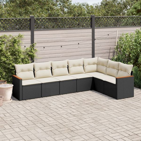 vidaXL 7-teilig Garten-Sofagarnitur mit Kissen Schwarz Poly Rattan, 3226028