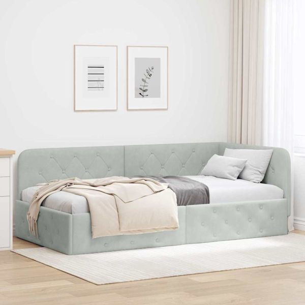 vidaXL Eckbettgestell mit Kopfteil Hellgrau 100 x 200 cm Samt, 42016543