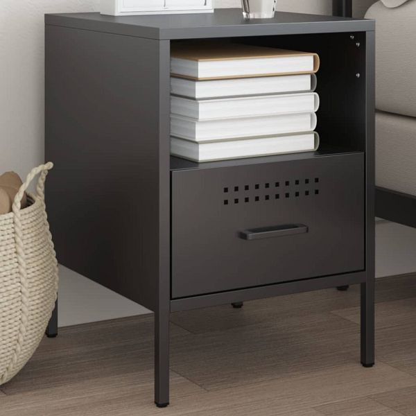 vidaXL Nachttisch Schwarz 36x39x50,5 cm Kaltgewalzter Stahl, 843054