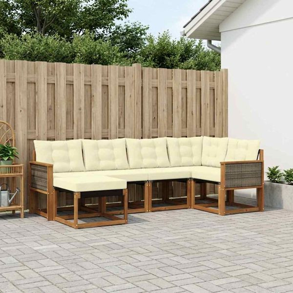 vidaXL Outdoor-Sofagarnitur mit Kissen 6-teilig Natur und Creme, 3382058