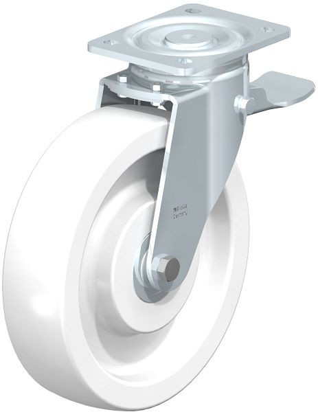 Blickle LH-SPO 250K-ST Stahlblech-Lenkrolle, Schwerlast-Ausführung, mit Anschraubplatte & Feststeller, Polyamid, Weiß, 77735