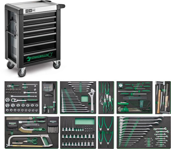 STAHLWILLE Werkzeug-Sortiment mit Werkstattwagen Nr. 95/250 QR Schub, Länge 7 anthrazit, RAL 7016 250 Stück, 98830193