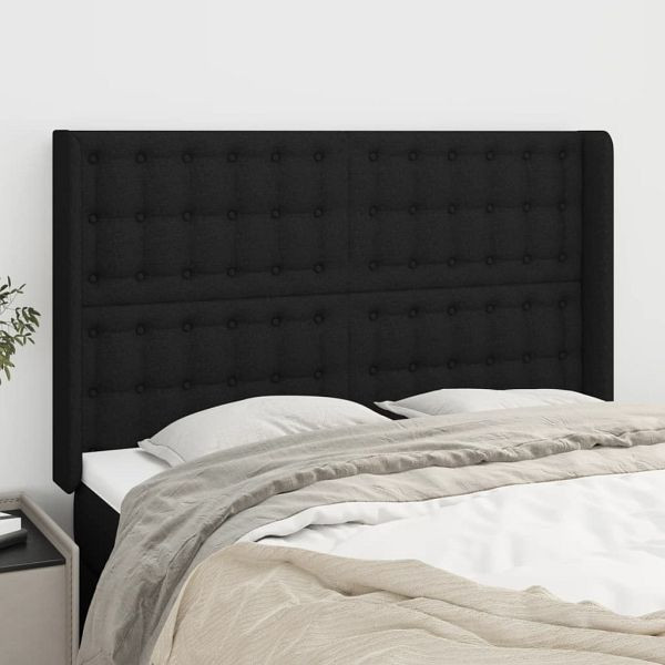 vidaXL Kopfteil mit Ohren Schwarz 147x16x118/128 cm Stoff, 3120014