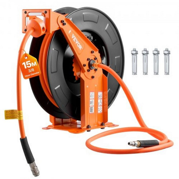 VEVOR Druckluftschlauchtrommel, 15 m x 9,5 mm Hybrid-Schlauch, 20 bar, Autom. Aufwicklung mit 1,52 m Zuleitung, Decken-/Wandmontage, KQRGJPOGKFSSP9ENZ002V0