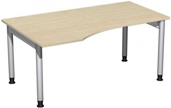 geramöbel PC-Schreibtisch links höhenverstellbar, 1600x1000x680-820, Ahorn/Silber, N-657312-AS