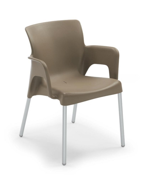 Deskin Schalenstuhl IBIZA, Sitzschale mit Armlehnen, Polypropylen, hellbraun, Beine aluminumfarben mit Kunststoffgleitern, VE: 2 Stück, 294145