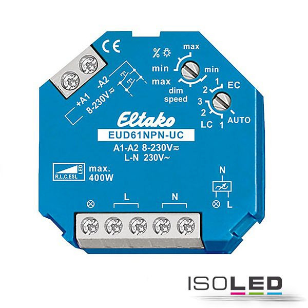 ISOLED Universal-Push Dimmer Eltako für dimmbare 230V Leuchtmittel/Trafos, 400VA, 111881