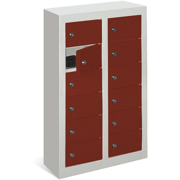 Deskin Kleinfachschrank 2 x 6 Fächer, Rubinrot RAL 3003, 460 x 200 x 815 mm, ohne Etikettenrahmen, 270363