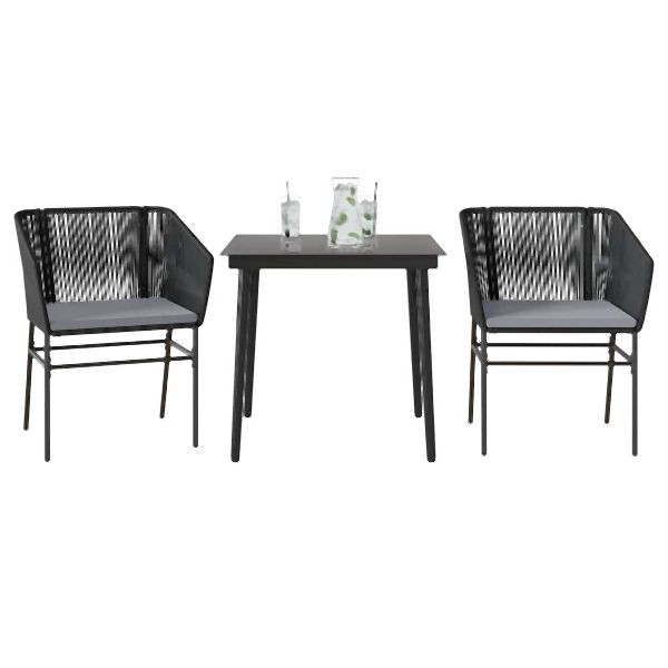 vidaXL 3-teilig Garten-Essgruppe mit Kissen Schwarz Poly Rattan Glas, 3334513