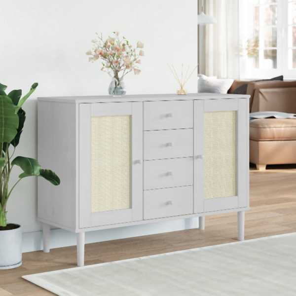 vidaXL Sideboard SENJA Rattan-Optik Weiß 112x40x80 cm Kiefernholz, 358026