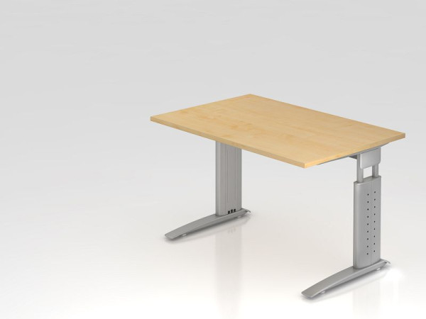 Hammerbacher Schreibtisch C-Fuß 120x80cm Ahorn/Silber, Arbeitshöhe 68-86 cm einstellbar, VUS12/3/S