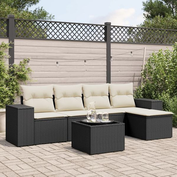 vidaXL 6-teilig Garten-Sofagarnitur mit Kissen Schwarz Poly Rattan, 3222495