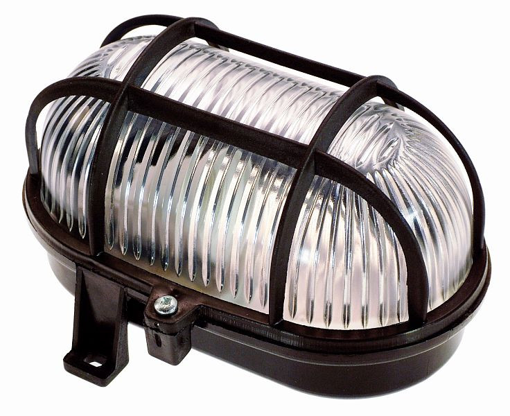 as-Schwabe Oval-Leuchte 60W, schwarz mit Strukturglas und Kunststoff-Schutzkorb, ohne Leuchtmittel, 56111