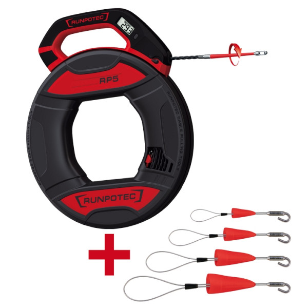 Runpotec RP5 Meterzähler 30m + Kabelziehschlaufe, Set Haken Kabeleinziehgerät + Kabelziehschlaufe, 11153