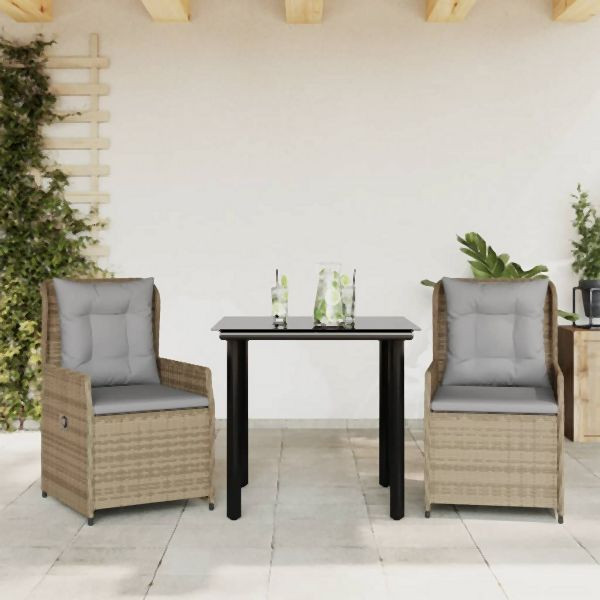 vidaXL 3-tlg. Garten-Essgruppe mit Kissen Beige Poly Rattan, 3262875