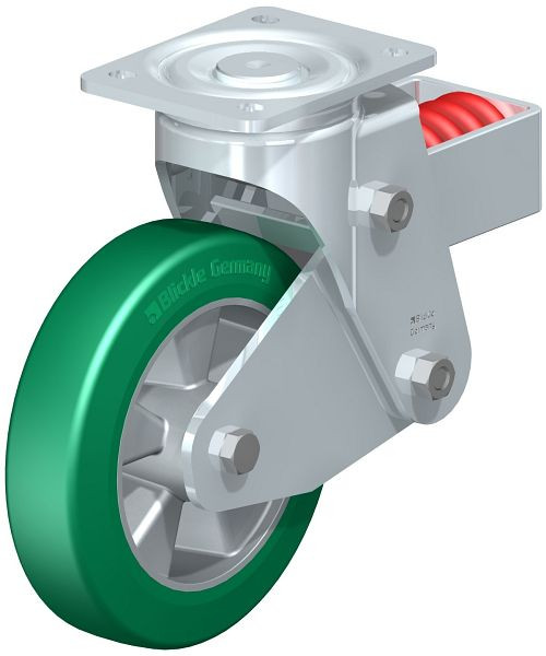 Blickle LHF-ALST 200K Stahlblech-Lenkrolle, Schwerlast-Ausführung, mit Stahlfeder, Blickle Softhane®, Grün, 605436