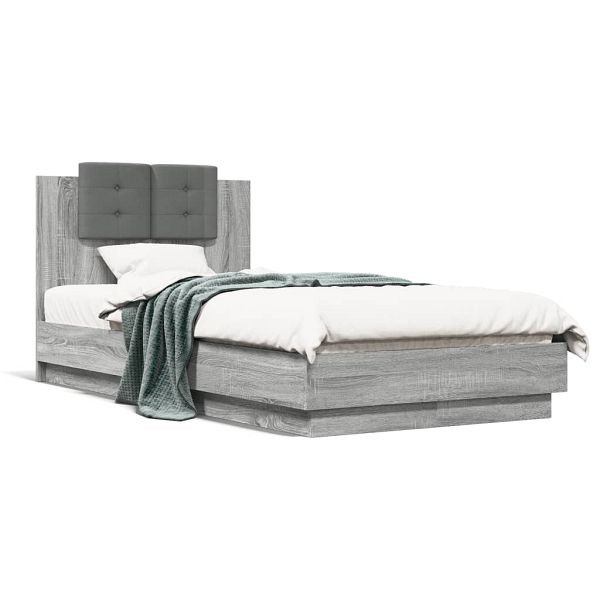 vidaXL Bettgestell mit Kopfteil Grau Sonoma 90x190 cm Holzwerkstoff, 3209973