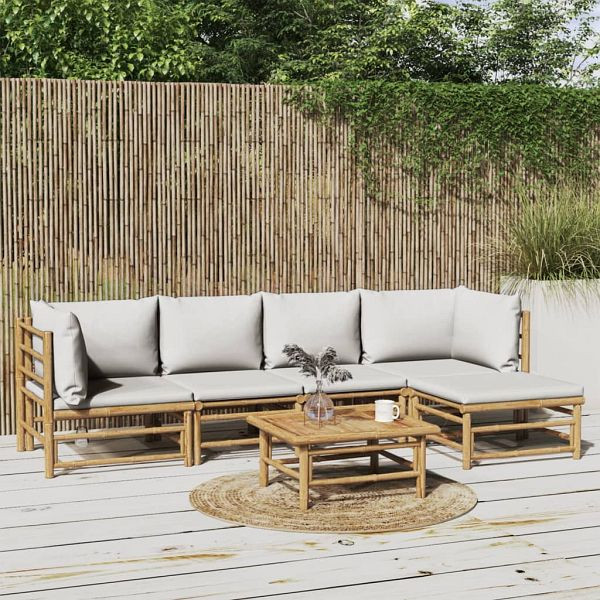 vidaXL 6-tlg. Garten-Lounge-Set mit Hellgrauen Kissen Bambus, 3155104
