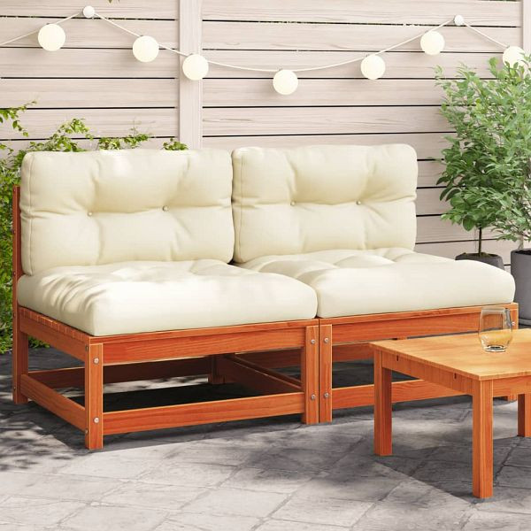 vidaXL Gartensofas ohne Armlehnen mit Kissen 2 Stück Wachsbraun Holz, 838090