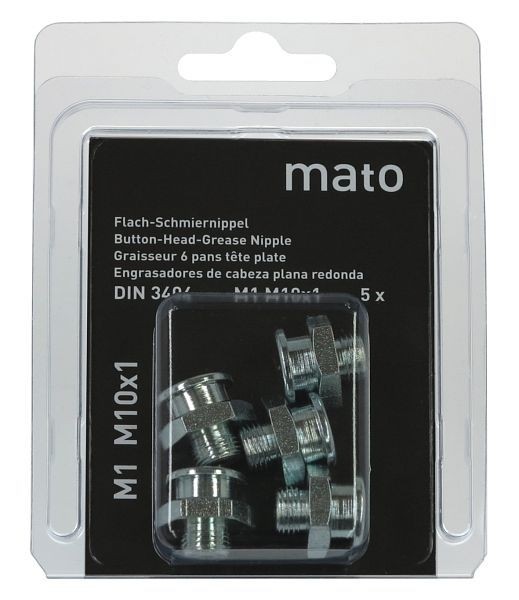 MATO Flach-Schmiernippel M4 DIN 3404 M10x1 SW 11 Kopf-Ø 10 mm, VE: 5 Stück, 3284046