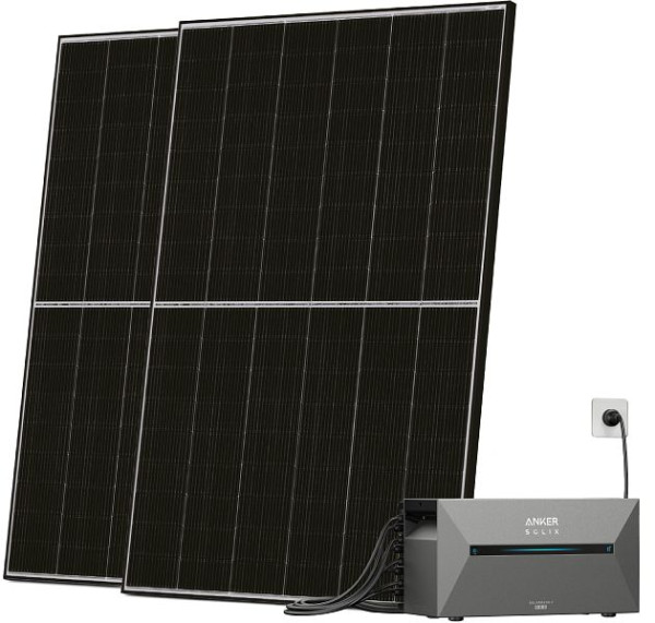 Solarway Balkonkraftwerk Erweiterungsset 880W, Anker SOLIX Solarbank 2 E1600 AC 3,2 kWh Speicher, mit Balkonhalterung, SHY-2-435-BH-AC