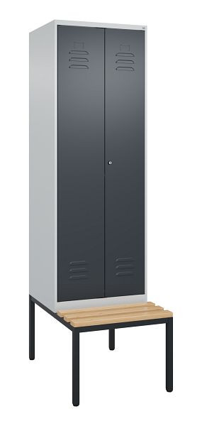 C+P Umkleidespind Classic PLUS SW, 2 Abteile, 2120x600x815mm, 7035/7016, Zylinderschloss, mit untergebauter Sitzbank, Buche-Sitzleisten, 0800527-20 S10052