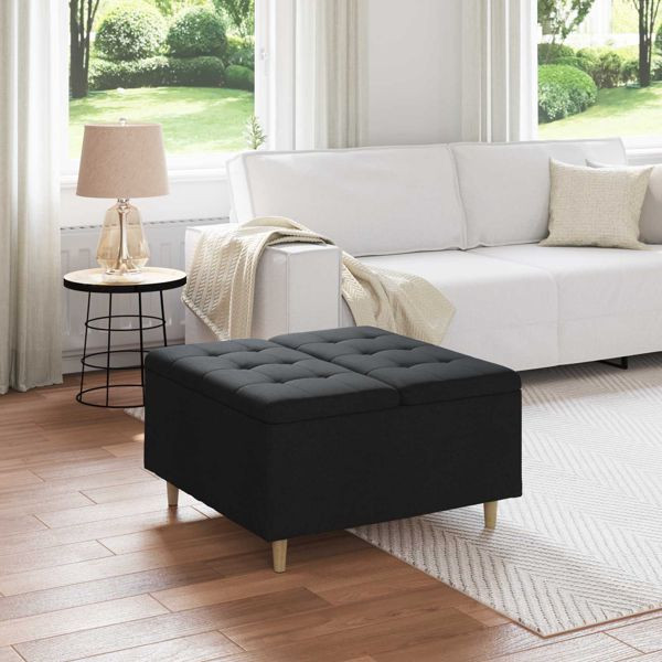 vidaXL Aufbewahrungsottomane mit Kissen Schwarz 80 x 80 x 45 cm Stoff, 876835