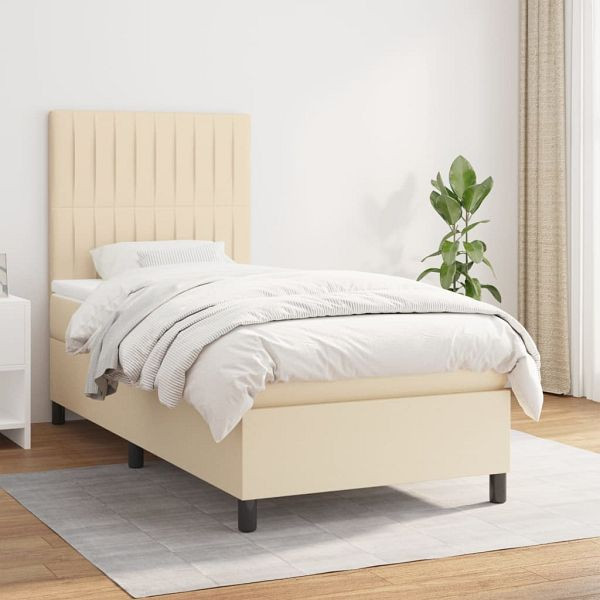 vidaXL Boxspringbett mit Matratze Creme 90x190 cm Stoff, 3141902