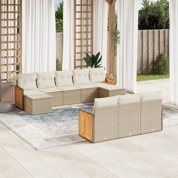 vidaXL 10-teilig Garten-Sofagarnitur mit Kissen Beige Poly Rattan, 3228095