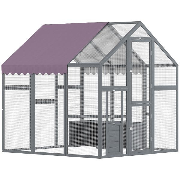 PawHut Hühnergehege, Hühnerstall mit wasserfestem Dach, 2 Nistkästen, 2 Sitzstangen, für 6-8 Hühner, ca. 1,7 x 1,8 x 1,8 m, D51-460V00VT