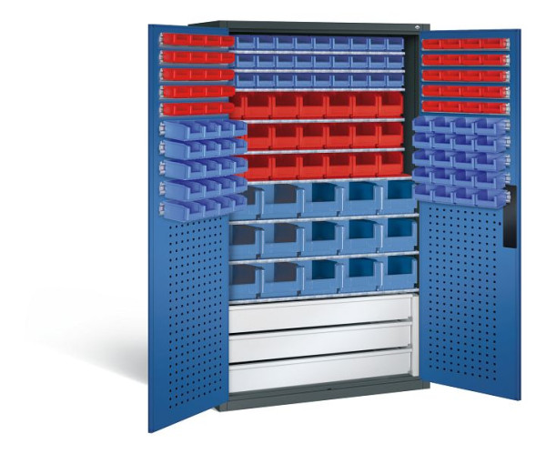 C+P Magazinschrank Serie 13, H1950xB1100xT535mm, Farbe: Anthrazitgrau / Enzianblau, Muldengriff, 130276-63 S10031