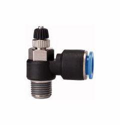 Riegler Drosselrückschlagventil, mit Zuluftdrosselung, regulierbar mit Rändelschraube, Außengewinde konisch mit Gewindebeschichtung, 110005, 4047322201254