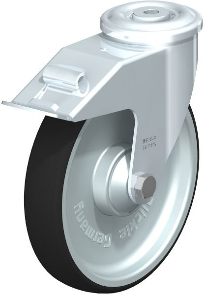 Blickle LER-PATH 200K-FI Stahlblech-Lenkrolle mit Rückenloch & Feststeller, Thermoplastisches Polyurethan, Grau, 760084