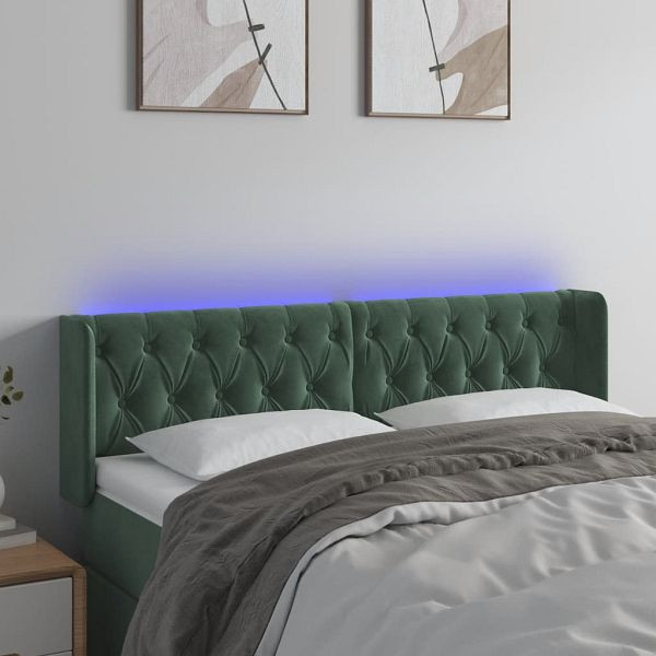 vidaXL LED Kopfteil Dunkelgrün 147x16x78/88 cm Samt, 3123623
