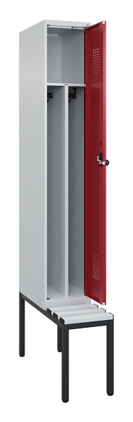C+P Spind Evolo PLUS, 1 Abteile, 2120x300x815mm, 7035/3003, Haken 4, Drehriegel, Sitzfläche Kunststoff, Sitzbank, 0490507-10F S10059