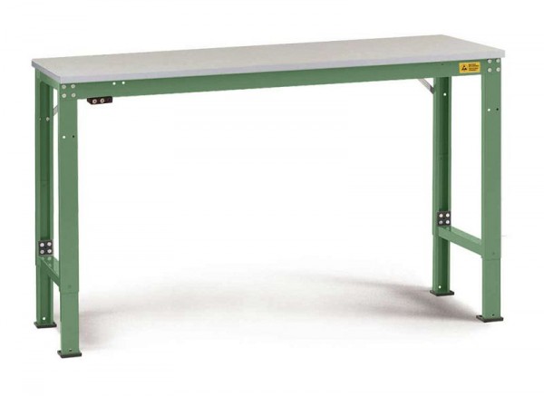 Manuflex ESD-Arbeitstisch UNIVERSAL Spezial Grundtisch mit Kautschukplatte, BxTxH = 2500 x 1200 x 722-1022 mm, Resedagrün, LU7163.6011