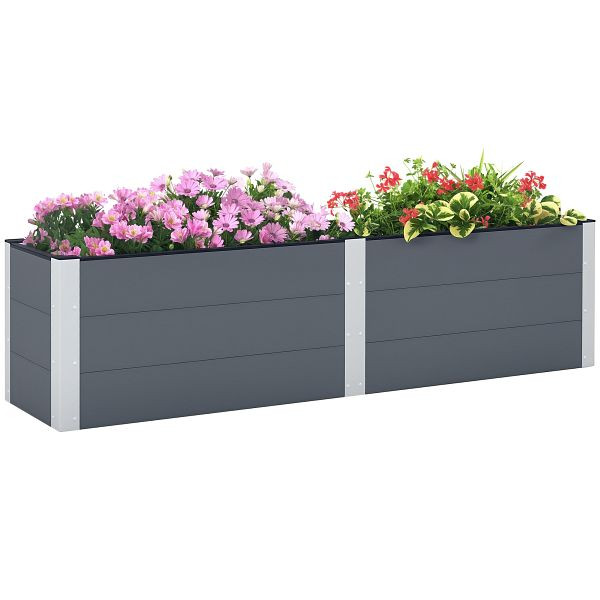 Outsunny Hochbeet, offener Boden, hohe Seiten, wetterfest, Aluminiumrahmen, 200 x 50 x 56 cm, Grau, 84H-096V00GY