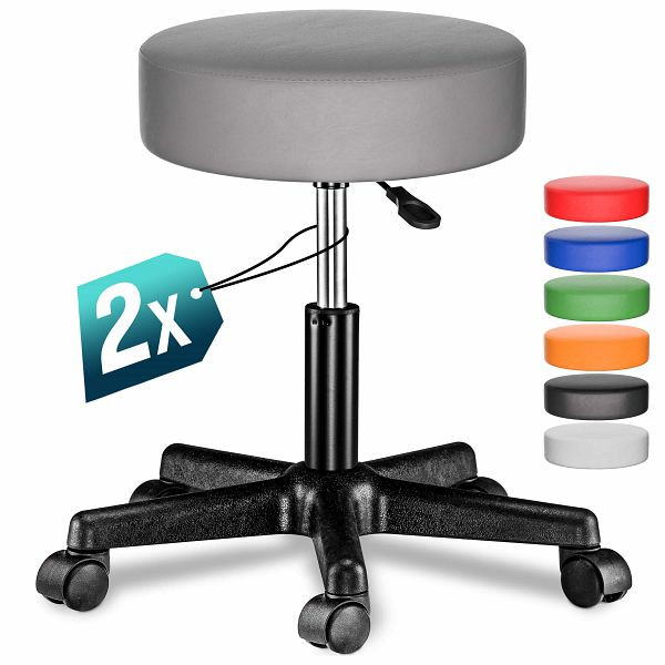 casaria Rollhocker Kunstleder 2er-Set Grau 360° drehbar, 995879